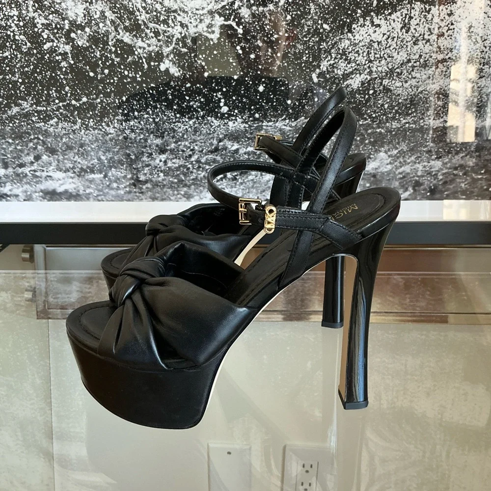 Michael Kors Black Leather Knotted Platform Sandals 6.5